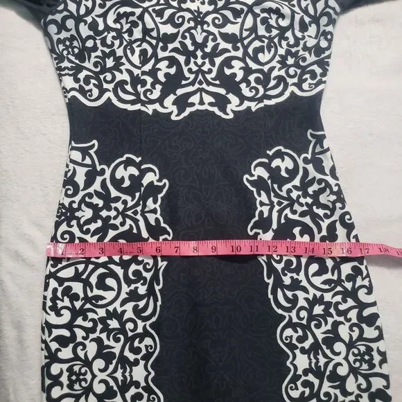 Laundry By Shelli Segal Dress Women's Size 6 Black White Short Sleeve Floral - Picture 12 of 15